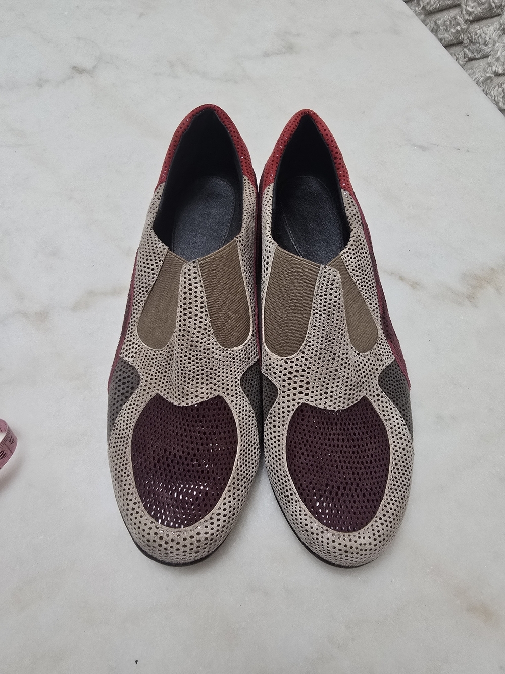 Vaneli Burgundy, Taupe & Beige Perforated Slip-On Flats
